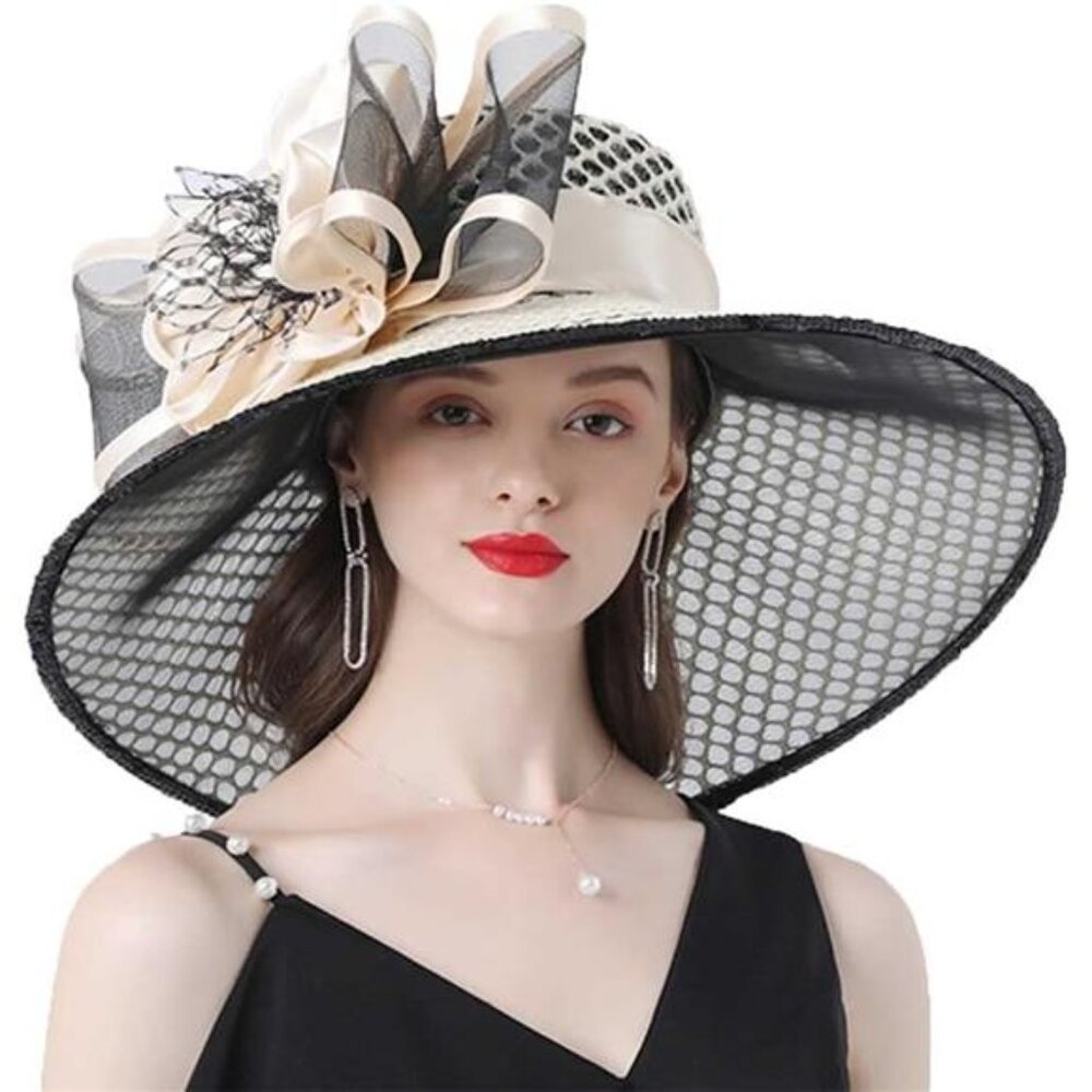Women Party Church Derby Top Hats Organza Sun Visor Cap Ladies Flowers
